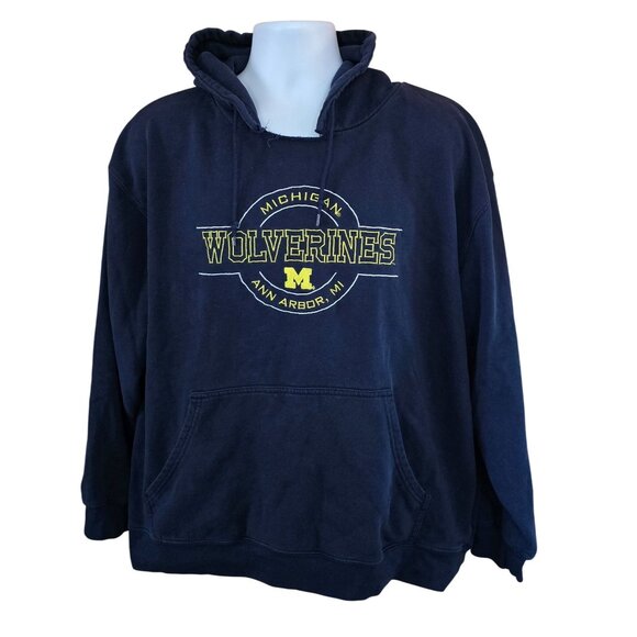 Vintage Michigan Wolverines Hoodie XL Pro  blue and gold distressed see descript - Picture 1 of 9